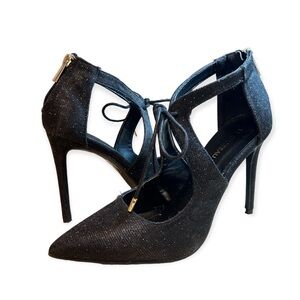 LE Chateau Black Sparkly Heels , Back Zipper and Front Tie , Size 8.5